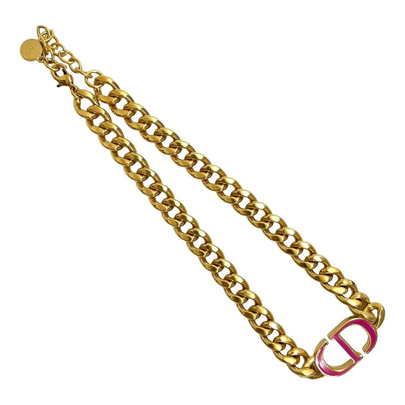 Christian Dior CD Logo Motif GP Chain Necklace Pendant Accessory