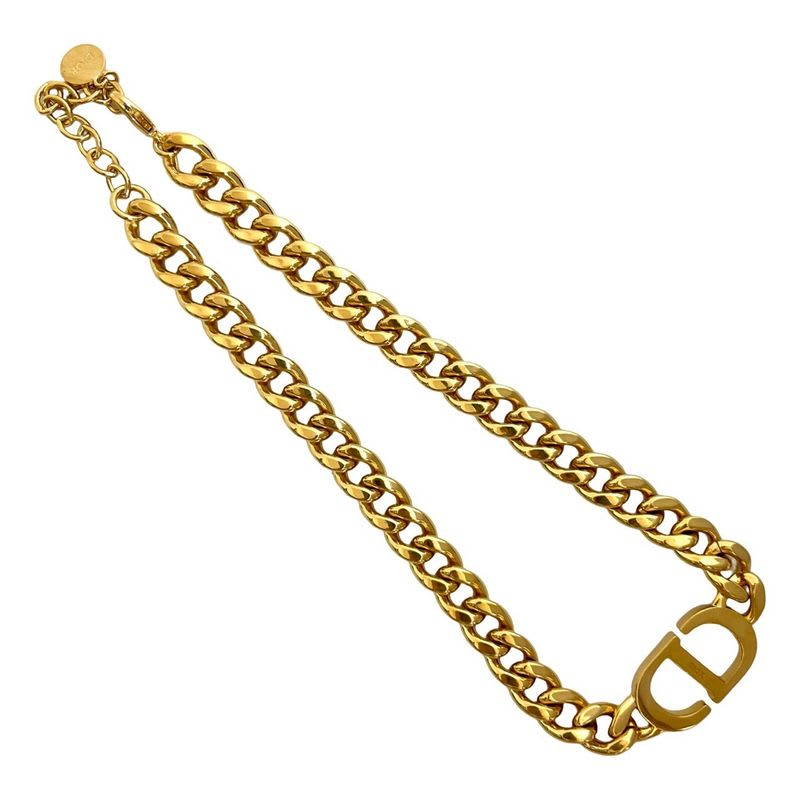 Christian Dior CD Logo Motif GP Chain Necklace Pendant Accessory