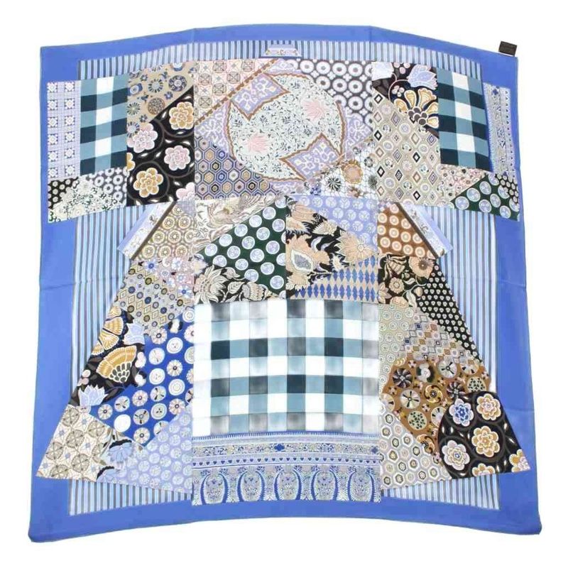 Hermes Carre 90 L'art du Sarasa Sarah Art Scarf All Over Pattern Silk Blue An22