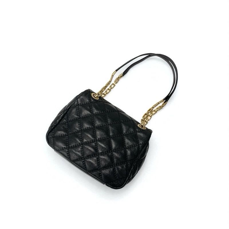 Chanel Bag Shoulder Leather Black Gold Quilted Single Flap