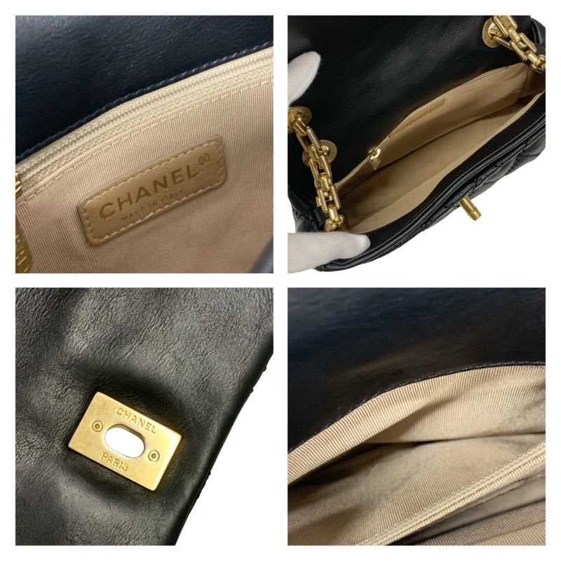 Chanel Bag Shoulder Leather Black Gold Quilted Single Flap