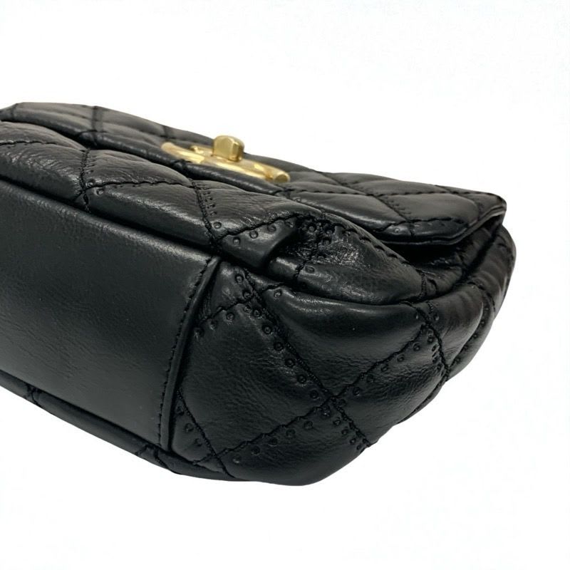 Chanel Bag Shoulder Leather Black Gold Quilted Single Flap