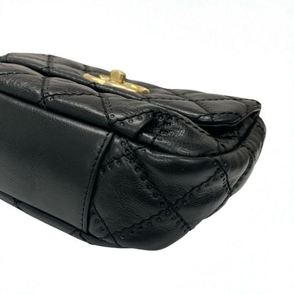 Chanel Bag Shoulder Leather Black Gold Quilted Single Flap