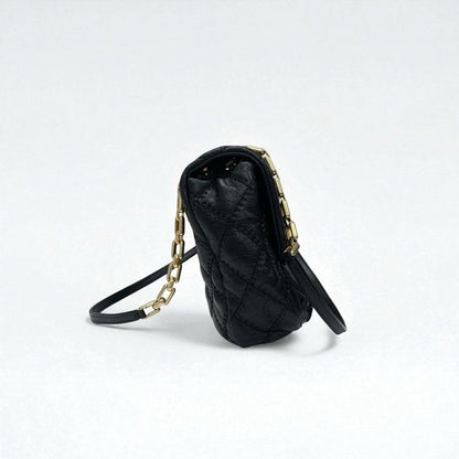 Chanel Bag Shoulder Leather Black Gold Quilted Single Flap