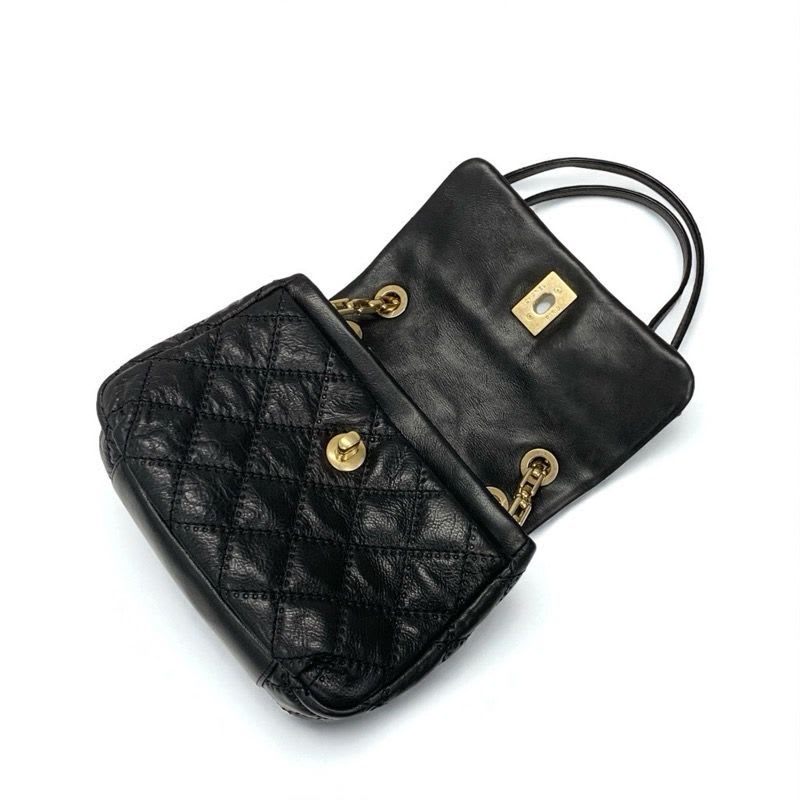 Chanel Bag Shoulder Leather Black Gold Quilted Single Flap