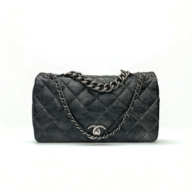 Chanel Bag Shoulder Bag Vintage Calf Gray Silver Matelasse Coco Mark Single