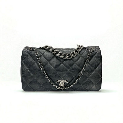 Chanel Bag Shoulder Bag Vintage Calf Gray Silver Matelasse Coco Mark Single