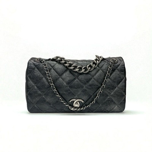 Chanel Bag Shoulder Bag Vintage Calf Gray Silver Matelasse Coco Mark Single