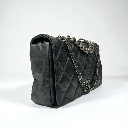 Chanel Bag Shoulder Bag Vintage Calf Gray Silver Matelasse Coco Mark Single