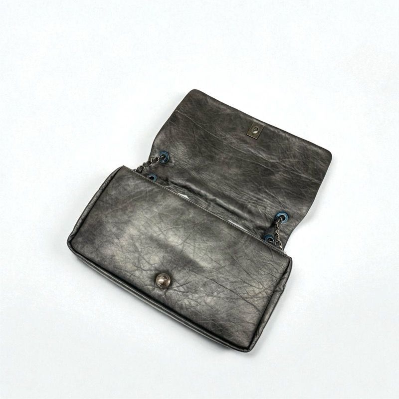 Chanel Bag Shoulder Bag Vintage Calf Gray Silver Matelasse Coco Mark Single