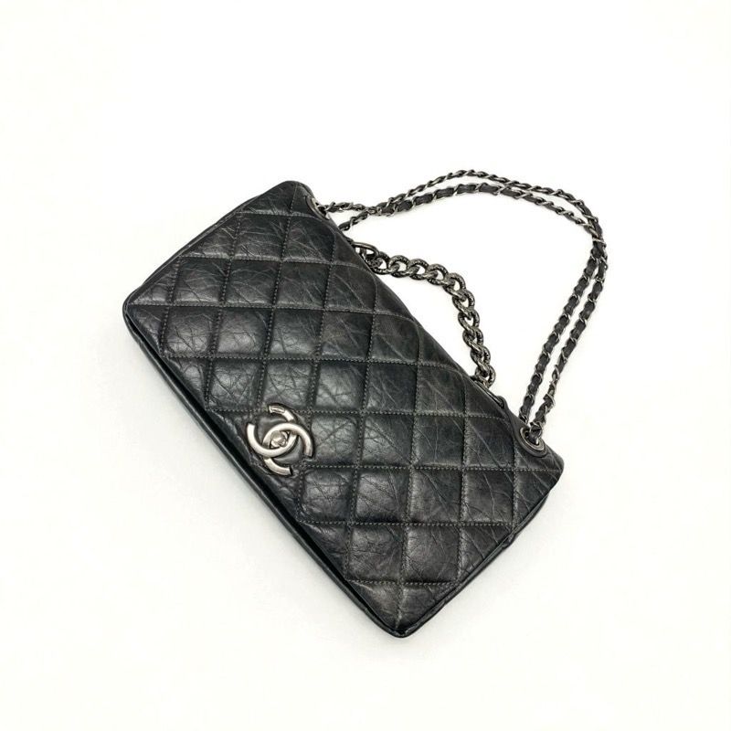 Chanel Bag Shoulder Bag Vintage Calf Gray Silver Matelasse Coco Mark Single