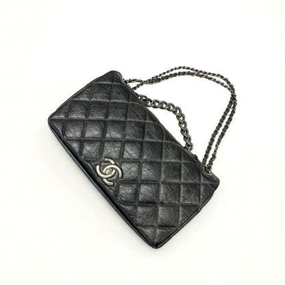 Chanel Bag Shoulder Bag Vintage Calf Gray Silver Matelasse Coco Mark Single