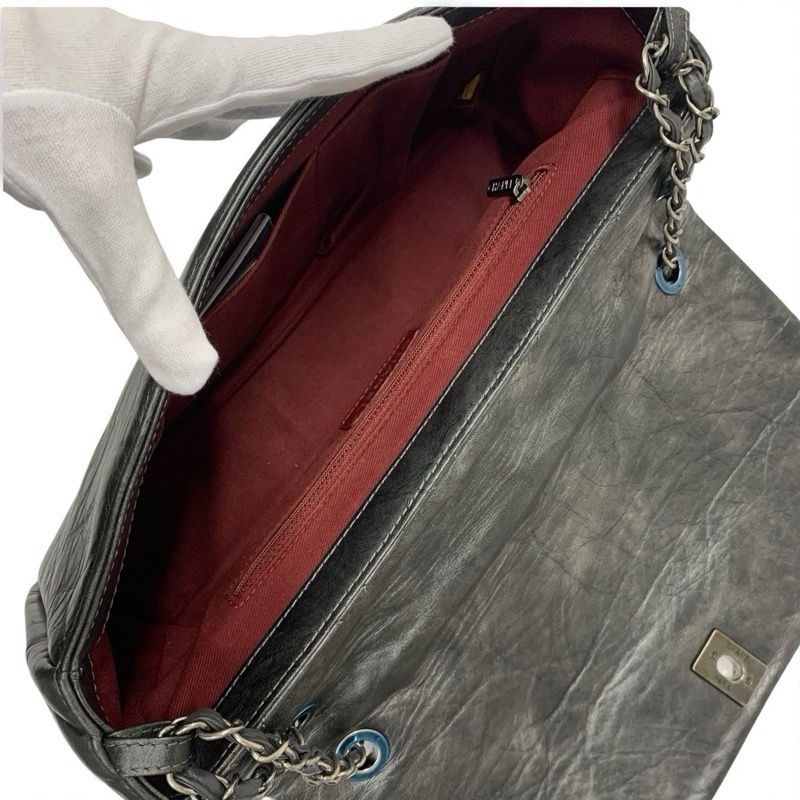 Chanel Bag Shoulder Bag Vintage Calf Gray Silver Matelasse Coco Mark Single