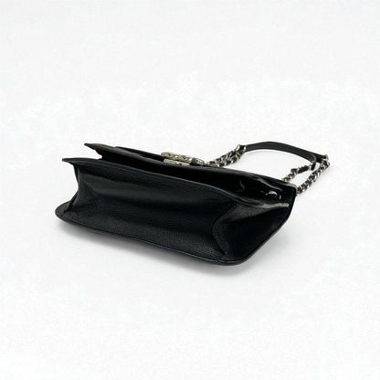 Chanel Bag Shoulder Caviar Leather Black Silver Quilted Half