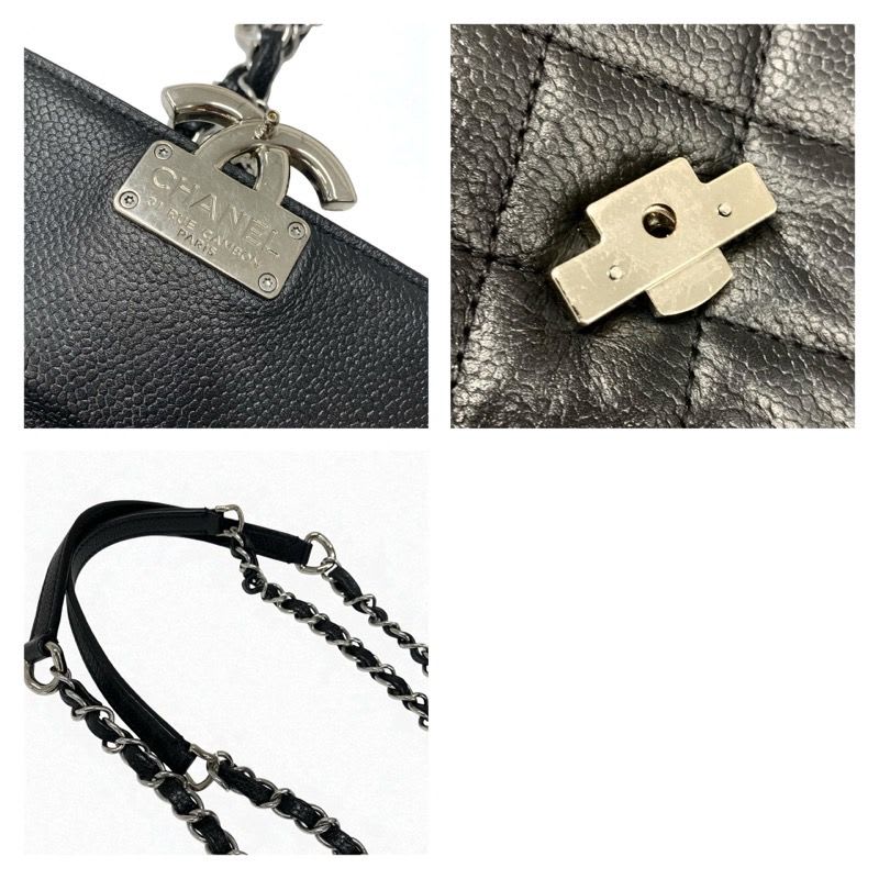 Chanel Bag Shoulder Caviar Leather Black Silver Quilted Half