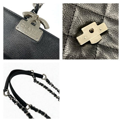 Chanel Bag Shoulder Caviar Leather Black Silver Quilted Half