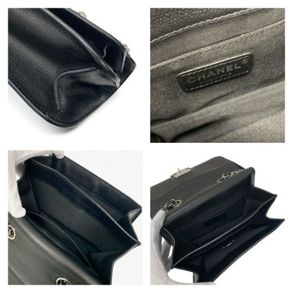 Chanel Bag Shoulder Caviar Leather Black Silver Quilted Half