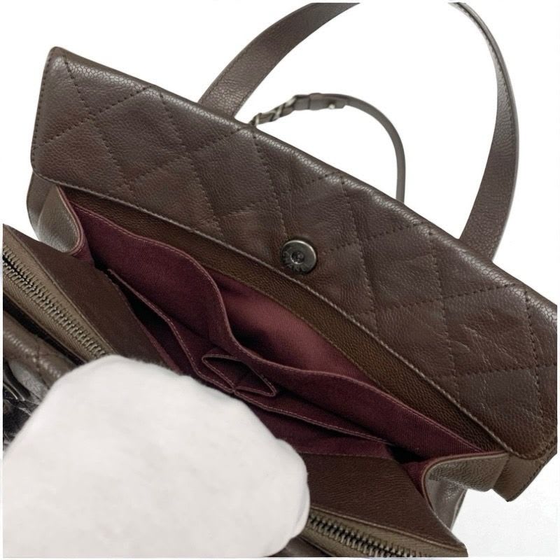 Chanel Bag Shoulder Brown Silver Gunmetal Hardware Quilted Caviar Leather