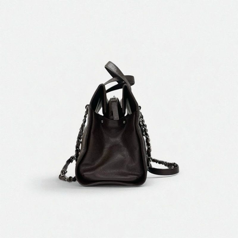 Chanel Bag Shoulder Brown Silver Gunmetal Hardware Quilted Caviar Leather