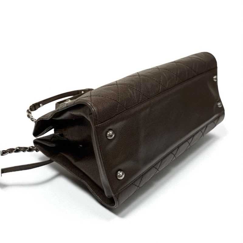 Chanel Bag Shoulder Brown Silver Gunmetal Hardware Quilted Caviar Leather