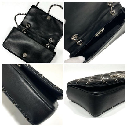 Chanel Bag Shoulder Leather Black Silver Mini Quilted Single