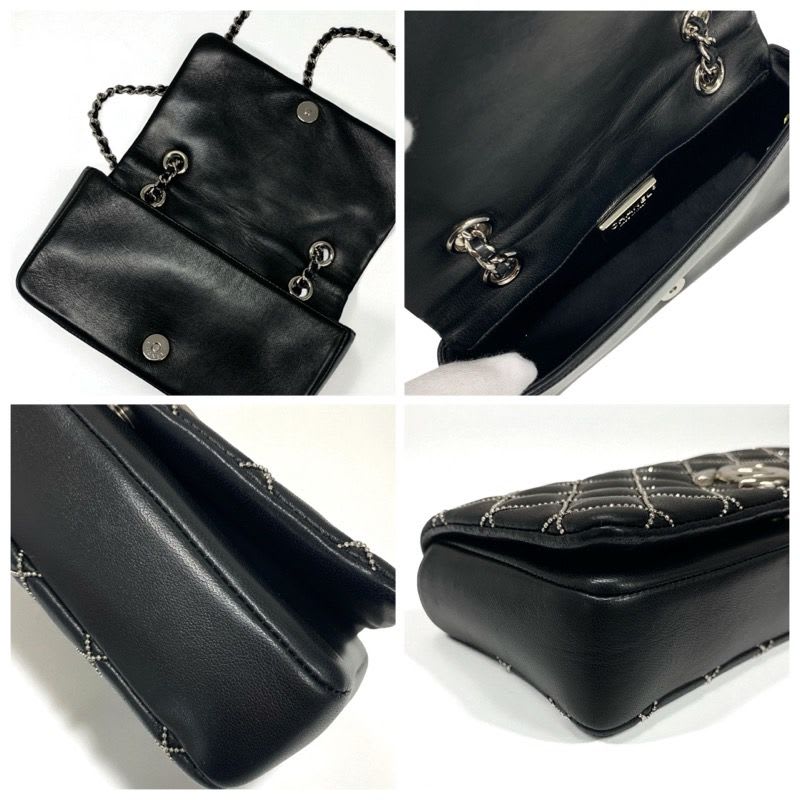 Chanel Bag Shoulder Leather Black Silver Mini Quilted Single