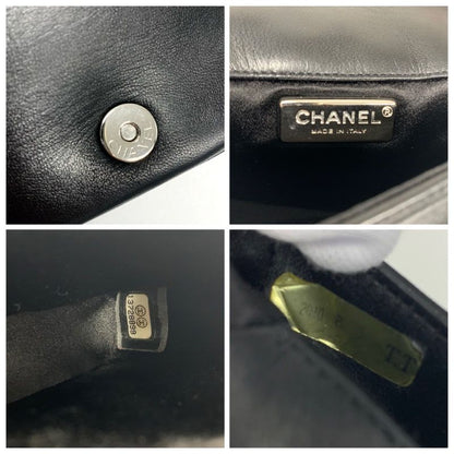Chanel Bag Shoulder Leather Black Silver Mini Quilted Single