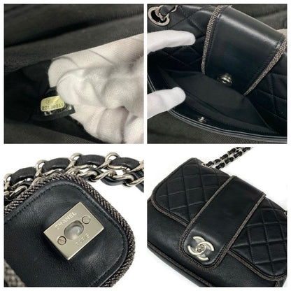 Chanel Bag Shoulder Lambskin Black Silver Quilted Turnlock