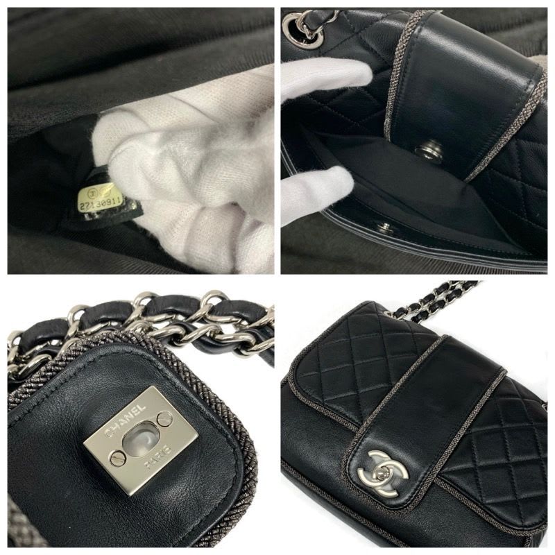 Chanel Bag Shoulder Lambskin Black Silver Quilted Turnlock