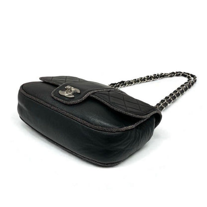 Chanel Bag Shoulder Lambskin Black Silver Quilted Turnlock