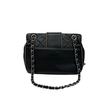 Chanel Bag Shoulder Lambskin Black Silver Quilted Turnlock