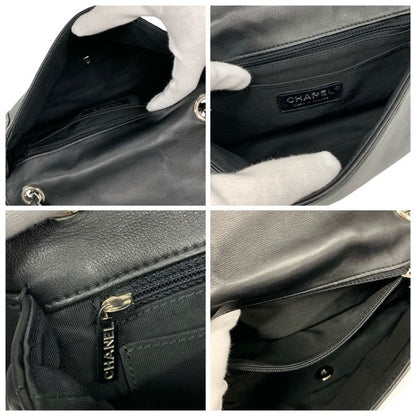 Chanel Bag Shoulder Lambskin Black Silver Quilted Turnlock