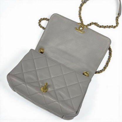 Chanel Bag Shoulder Gray Gold Mini Quilted Lambskin Turnlock