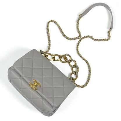 Chanel Bag Shoulder Gray Gold Mini Quilted Lambskin Turnlock