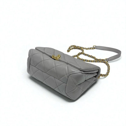 Chanel Bag Shoulder Gray Gold Mini Quilted Lambskin Turnlock