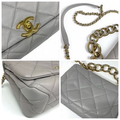 Chanel Bag Shoulder Gray Gold Mini Quilted Lambskin Turnlock