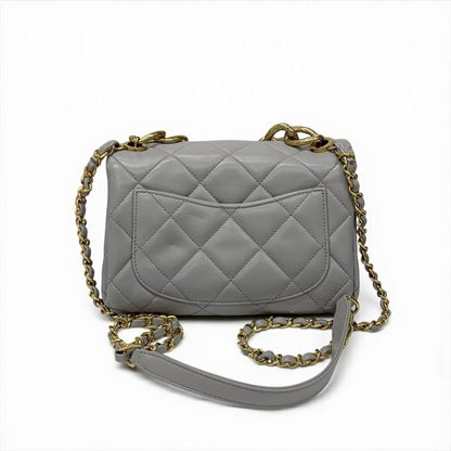 Chanel Bag Shoulder Gray Gold Mini Quilted Lambskin Turnlock