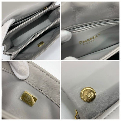 Chanel Bag Shoulder Gray Gold Mini Quilted Lambskin Turnlock
