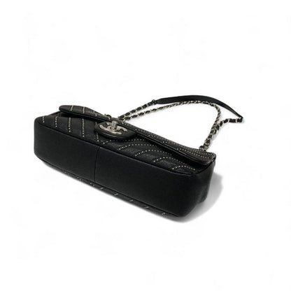 Chanel Bag Shoulder Black Silver Turnlock Single Flap Double