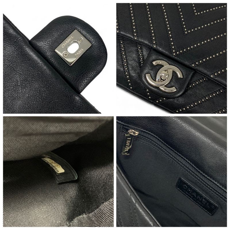Chanel Bag Shoulder Black Silver Turnlock Single Flap Double