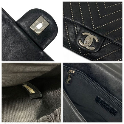 Chanel Bag Shoulder Black Silver Turnlock Single Flap Double