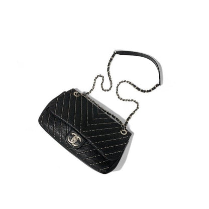 Chanel Bag Shoulder Black Silver Turnlock Single Flap Double