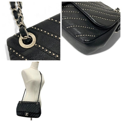 Chanel Bag Shoulder Black Silver Turnlock Single Flap Double