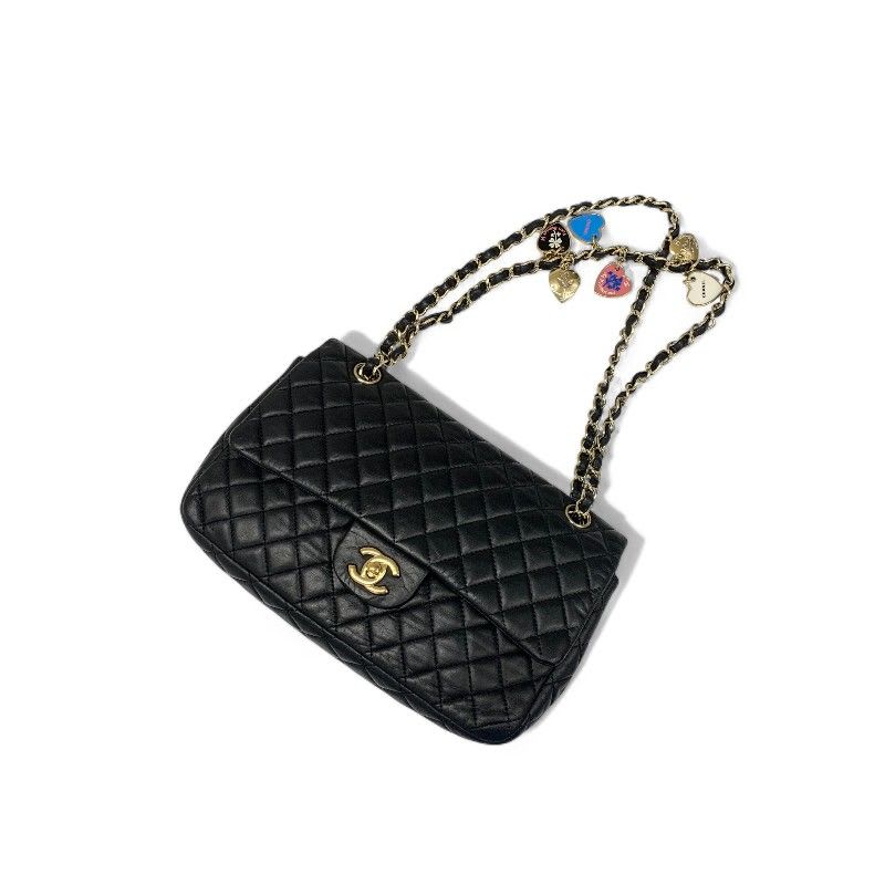 Chanel Bag Shoulder Black Gold Quilted Single Flap Double Chain