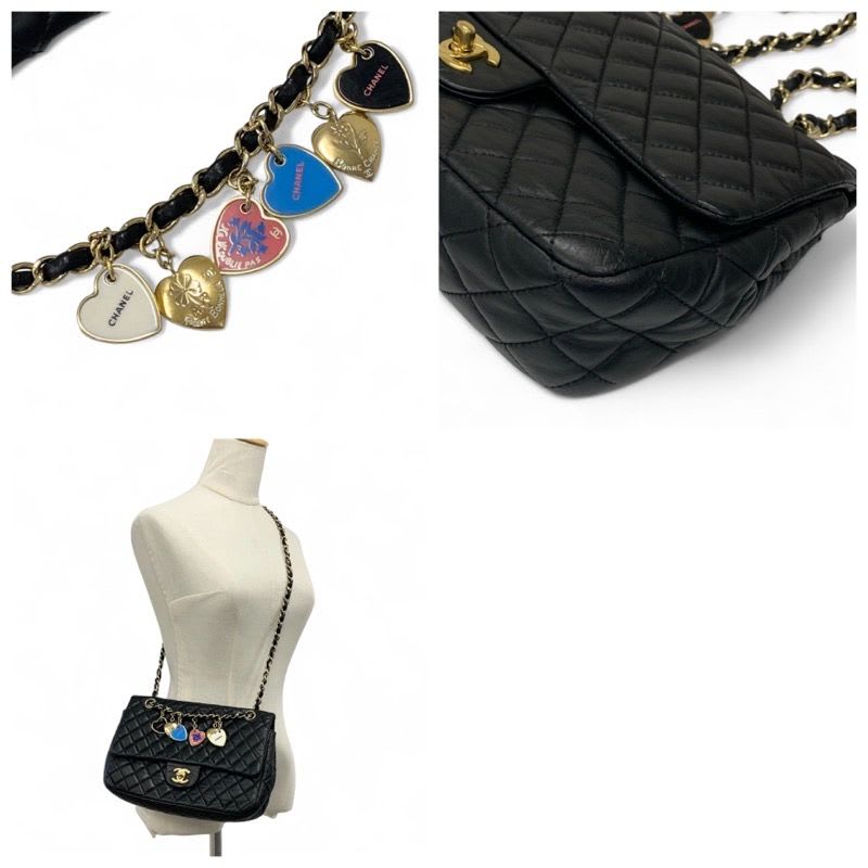 Chanel Bag Shoulder Black Gold Quilted Single Flap Double Chain