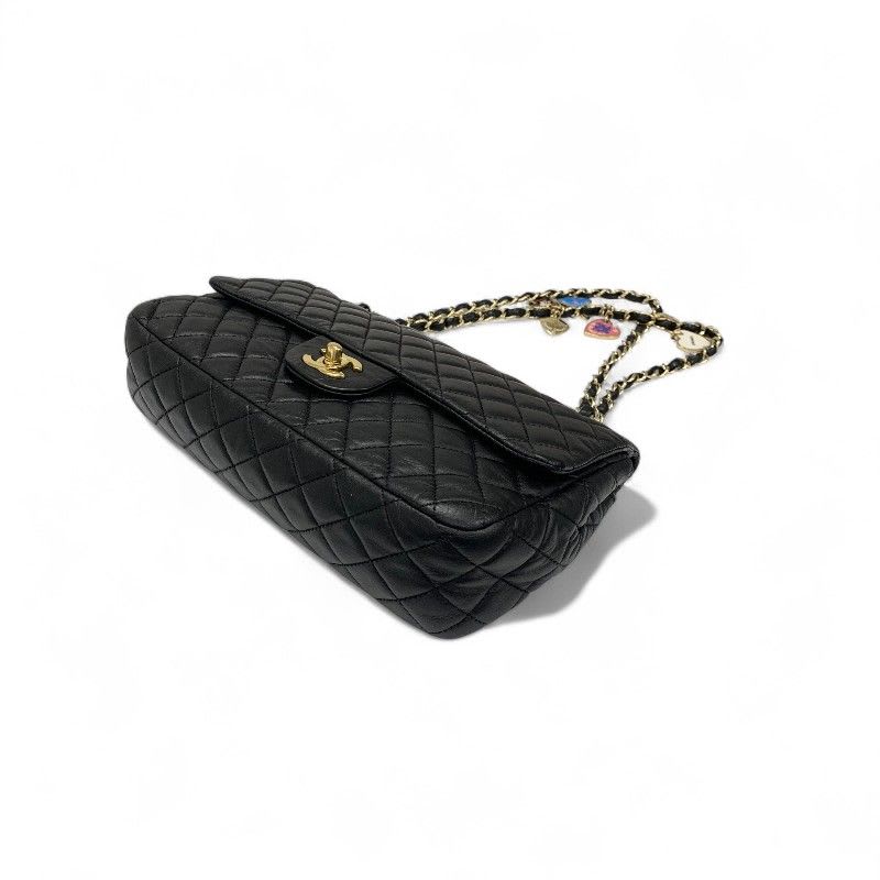 Chanel Bag Shoulder Black Gold Quilted Single Flap Double Chain