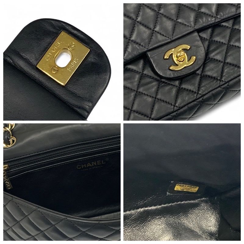 Chanel Bag Shoulder Black Gold Quilted Single Flap Double Chain