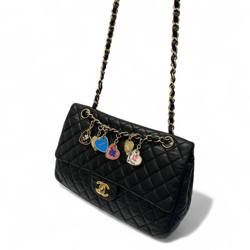 Chanel Bag Shoulder Black Gold Quilted Single Flap Double Chain