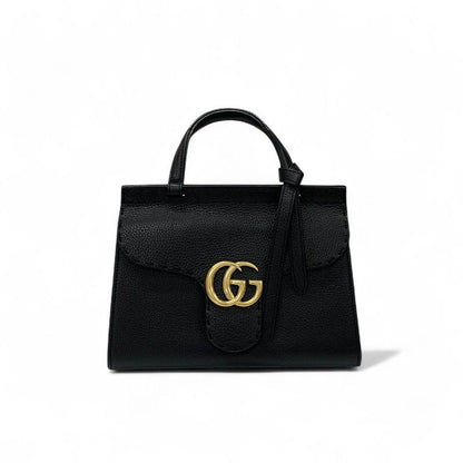 Gucci Bag Shoulder Black Gold GG Marmont Mini Top Handle 2-Way Handbag
