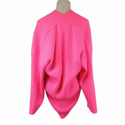 19aw Balenciaga Virgin Wool Rib Knit Deformed Design Oversize D Sweater XS Pink